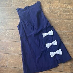BHLDN Cotton Dress in Navy w/ White Bows. Size medium. NWT. Back zipper.